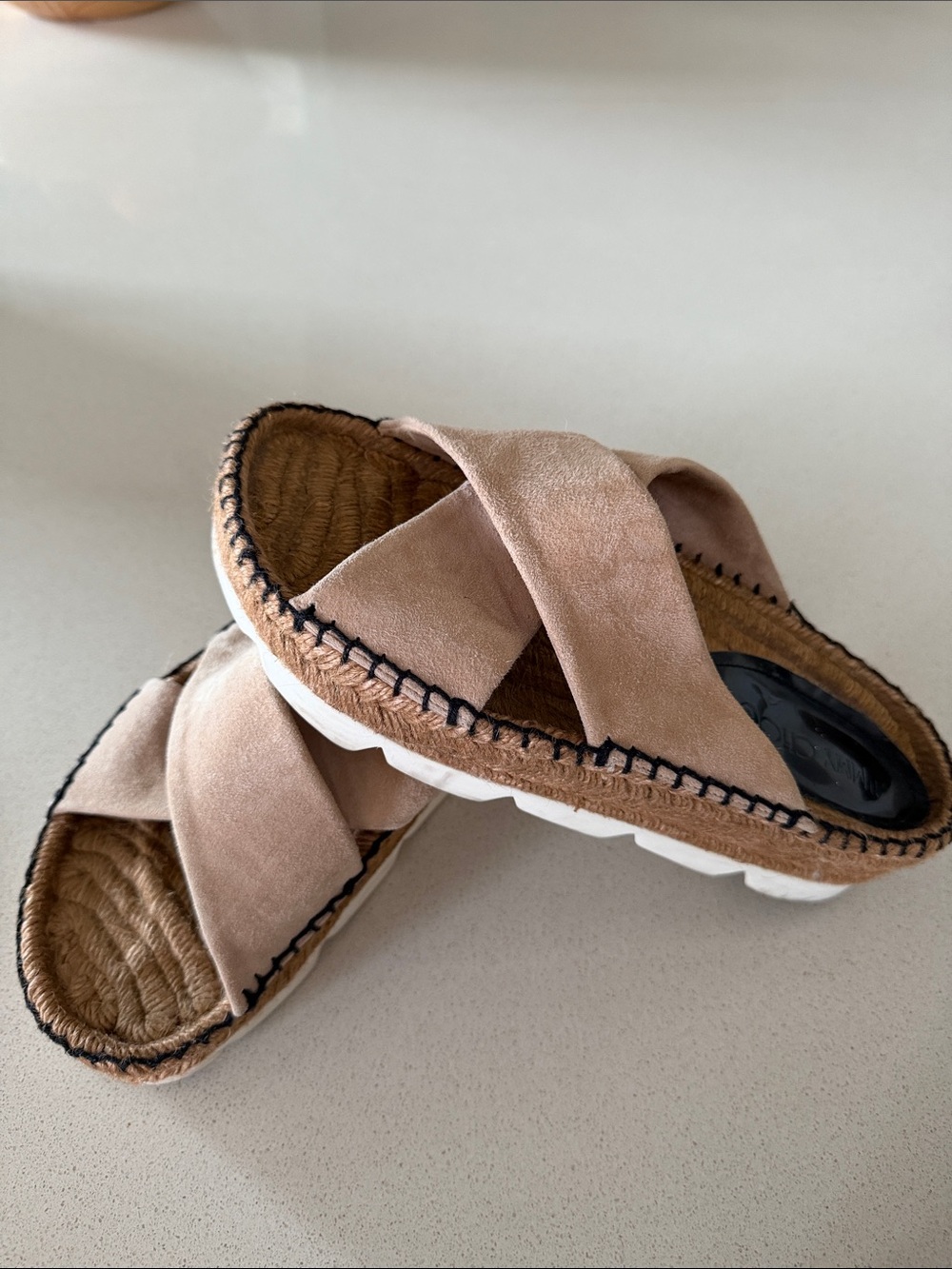 Jimmy Choo Beige Suede Cross-Strap Slide